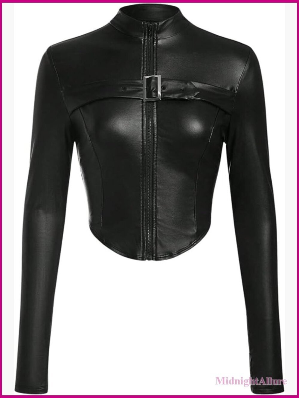 Cropped Faux Leather Jacket Zip Up Long Sleeve Y2K Motorcycle